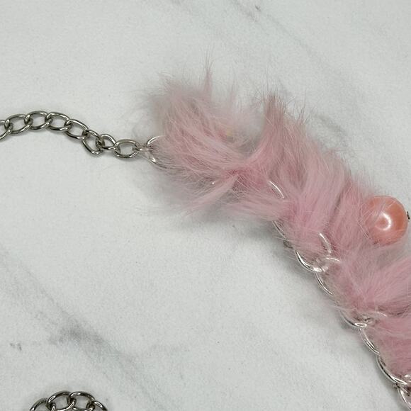 Beaded Fur Woven Silver Tone Chain Link Belt OS Y2K Festival - Picture 13 of 16